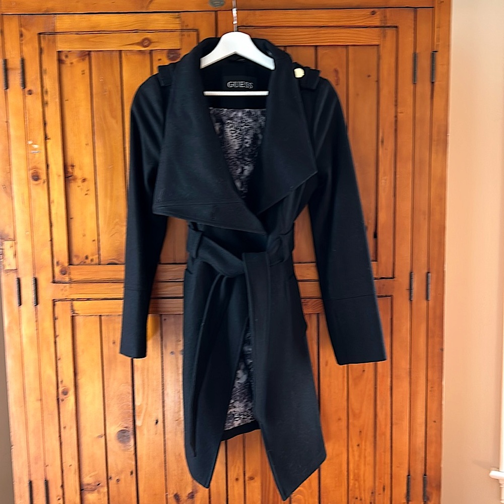 Womens Guess Black Wool Coat
